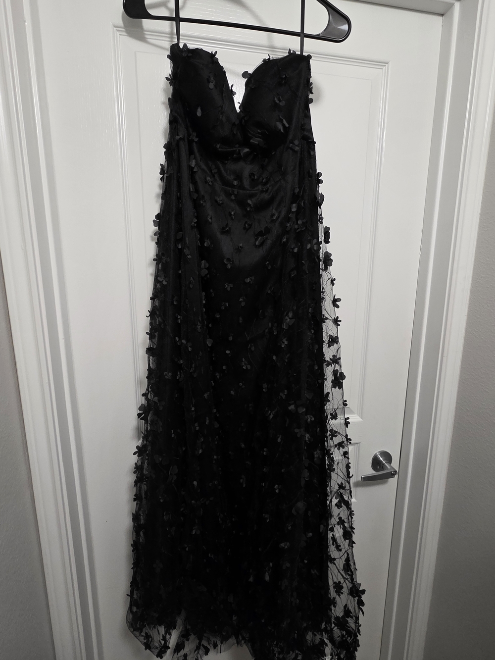 Black Strapless Evening Gown with 3D Floral Overlay 2XL